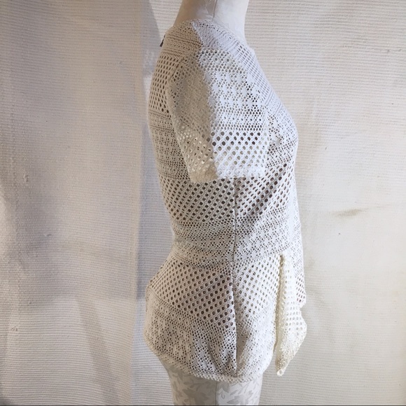 BCBG Crochet Knit Peplum Short-Sleeved Shirt - Picture 3 of 8